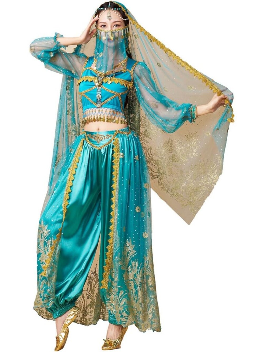Women's Aladdin Jasmine Princess Belly Dance Costume Set - 5 Piece Dress Up